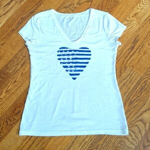 LOFT T-Shirt Blue Heart Flag with Silver Stars Size Small Lightweight